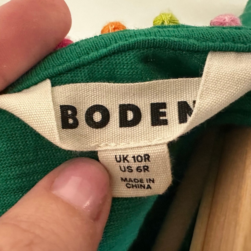 Boden Green Tshirt Dress Short Sleeves Colored Pom Pom Trim Size 6 - Picture 4 of 5
